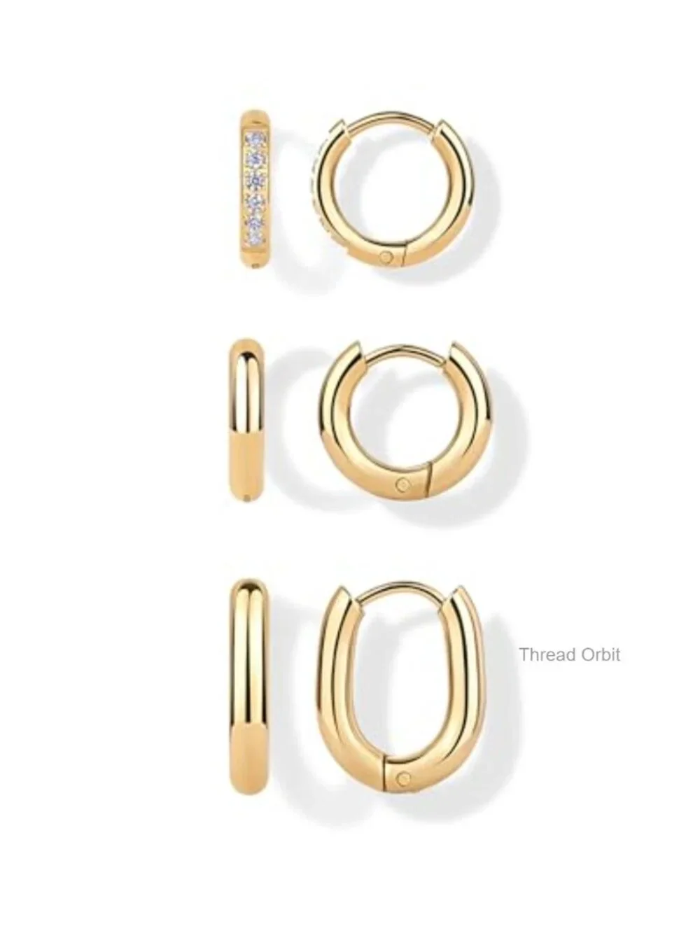 Waterproof Huggie Hoop Earrings Set Stainless Steel Cubic Zirconia 3 Pairs